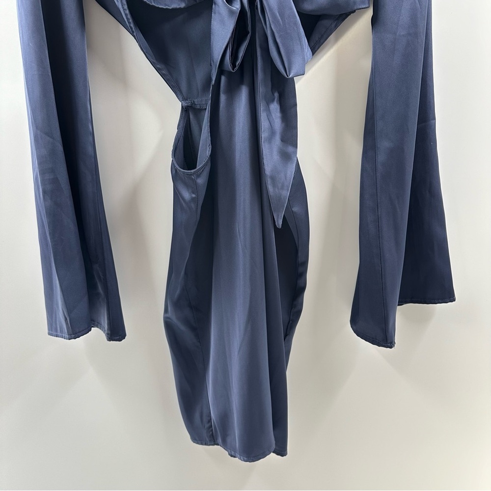 Forever 21 Blue Satin Deep V-Neck Cutout Dress – Size M - Picture 3 of 7